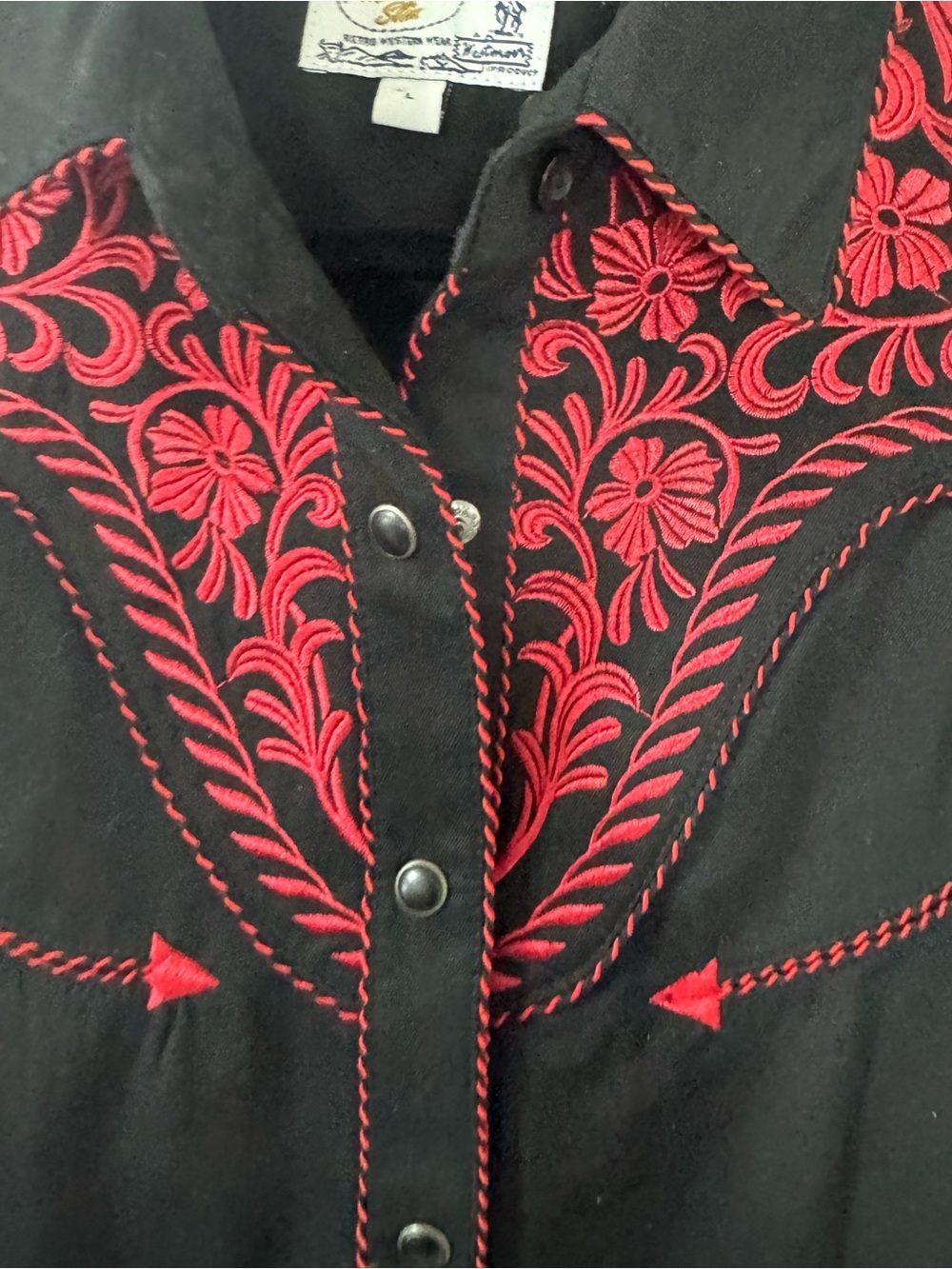 Black Western Shirt with Red Embroidered Yoke - Picture 3 of 8